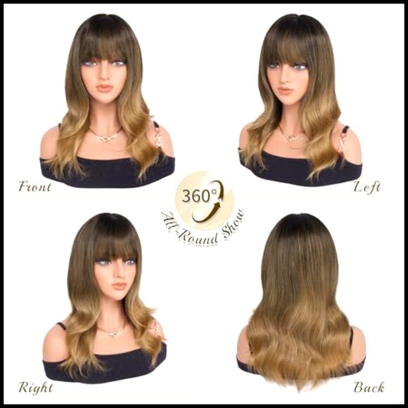Synthetic Heat Resistant Wig with Bangs Wavy Medium Length Elegant Party Wear main image 5